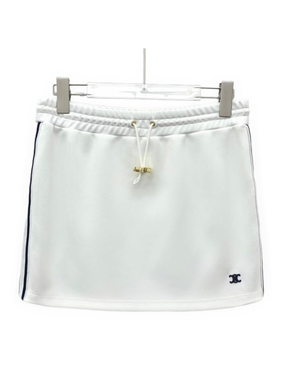 Celine White Triomphe Drawstring Mini Skirt